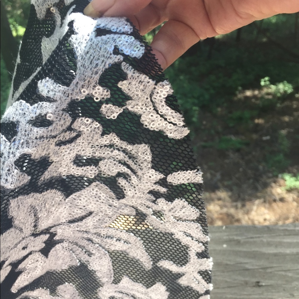 Bebe strapless  bustier embroidered on mesh mini prom dress - Picture 6 of 12